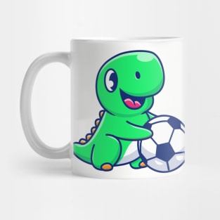 Cute Dinosaur Playing Football Cartoon Mug